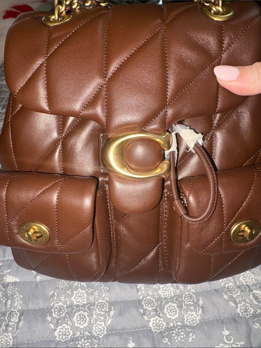 Coach Quilted Brown cross body bag or book bag with Gold Hardware!